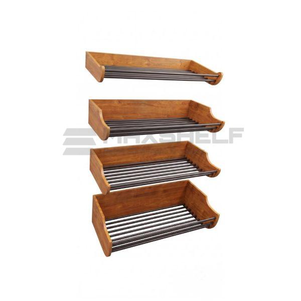 Bread & Bakery Display Shelf Set – Dark Wood with Chrome Rails