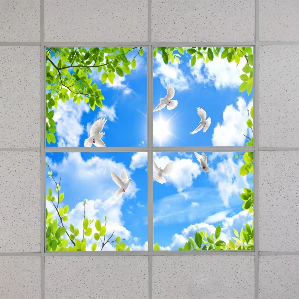 VMAX Sunny Treetops LED Ceiling Light Panel – Set of 4 | Artificial Sky Effect | 600×600mm