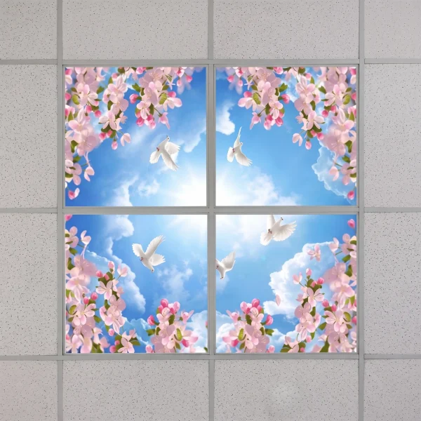VMAX Cherry Blossom & Bird LED Ceiling Light Panel – Set of 4 | Artificial Sky Effect | 600×600mm