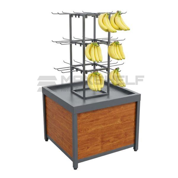 Banana Display Stand with Storage Base – 850×850×H1600mm | 4-Sided Hook Tower