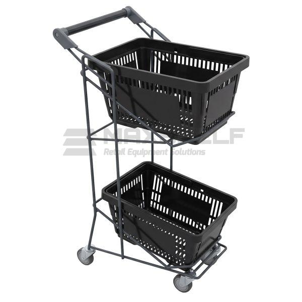 Shopping Basket Trolley for 2 Baskets – Black | Narrow Aisle | H950 × D500 × W370mm