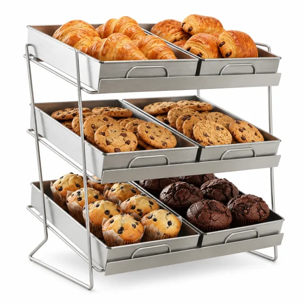 3 Tier Countertop Galvanised Metal Tray Display | Fruit & Veg Stand